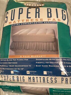 Bedsack Perfect Fit Queen Size White Mattress Pad with 15" Pockets